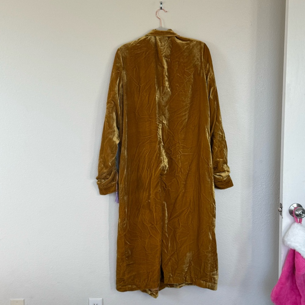 FREE PEOPLE Dahlia Velvet Duster Coat Jacket In Gold w Purple Tassels M - Picture 4 of 13